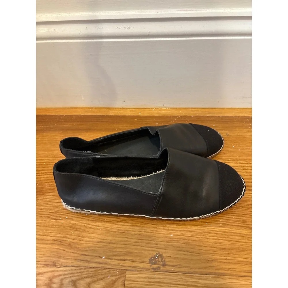 Vince Camuto Black Leather Espadrille Flats‎ Slip On Shoes Womens Size 9.5